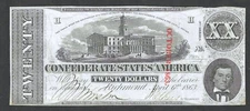 1863 $20 CONFEDERATE CURRENCY ~ T-58 ~ CAPITOL AT NASHVILLE ~ CHOICE CRISP UNC