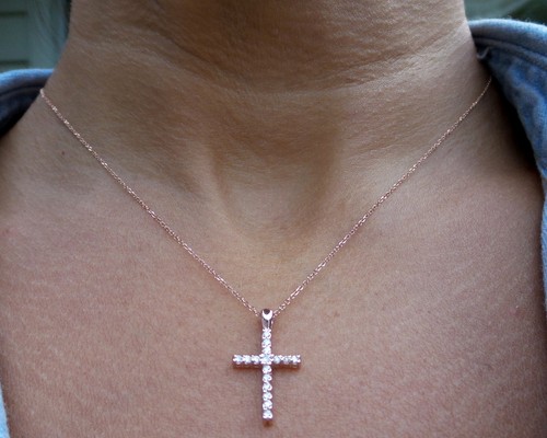 DIAMANTE CRUZ 14K ORO ROSA 0,20 QUILATES DIAMANTE NATURAL SI1 CLARIDAD G COLOR - Imagen 7 de 9