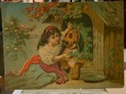 Victorian Vintage Paper Collectible Scrap Pretty Girl Mastiff Dog House Flowers