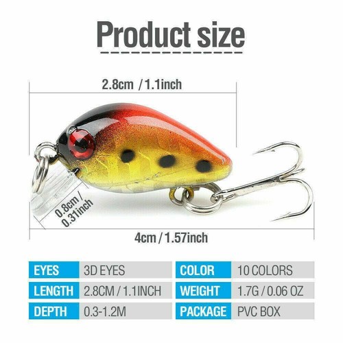 10*Fishing Lures Lots Of Mini Minnow Fish Bass Tackle Hooks Baits Crankbait UK - Picture 8 of 12