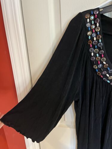 Slinky Brand Black Multicolor Beaded Women’s Blouse Size P1X - Picture 2 of 8