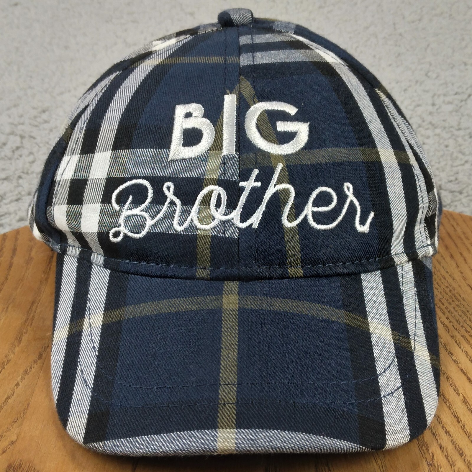 Mud Pie Big Brother Hat Cap Baby Infant Adjustable Blue Plaid Embroidered