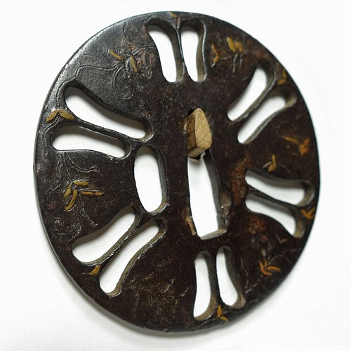 Japanese Antique War Fan OpenWork Tsuba Samurai Katana Sword Guard from Japan - Picture 4 of 18