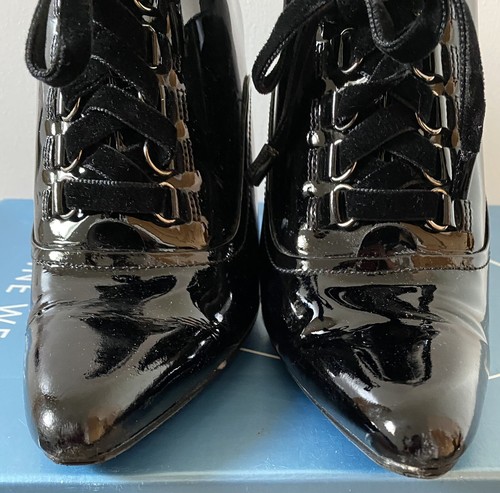 🖤 Nine West Vintage Black Patent Leather Lace Up Heeled Boot Shoes Size 5 / 38 - Picture 6 of 8