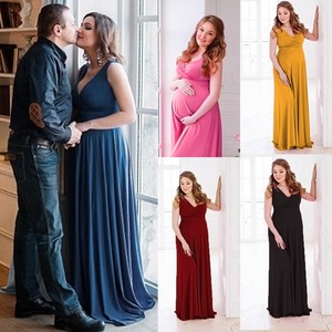 Maternity Maxi Dress Long Wrap V Neck Baby Shower Pregnancy Gown
