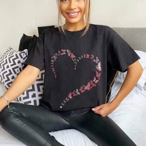 Womens T Shirt Ladies Oversized Baggy Fit Short Sleeve Slogan T-shirt Tee Tops - Picture 25 of 39