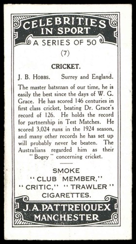Pattreiouex - 'Celebrities in Sport' (c1930) - J.B. Hobbs (Surrey) - Picture 2 of 2