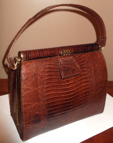 Vintage Bellestone Brown Lizard Schlange Reptil 1950er TOP HANDLE SATCHEL Handtasche SCHÖN! - Bild 1 von 9