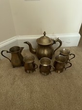Vintage Heavy Engraved Ornate Brassed Metal Tea Coffee Set