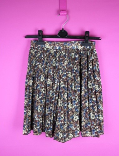 VINTAGE Brown Blue Ditsy Floral Pleat High Waist Flare 90s Shorts XS 6 small - Picture 2 of 10