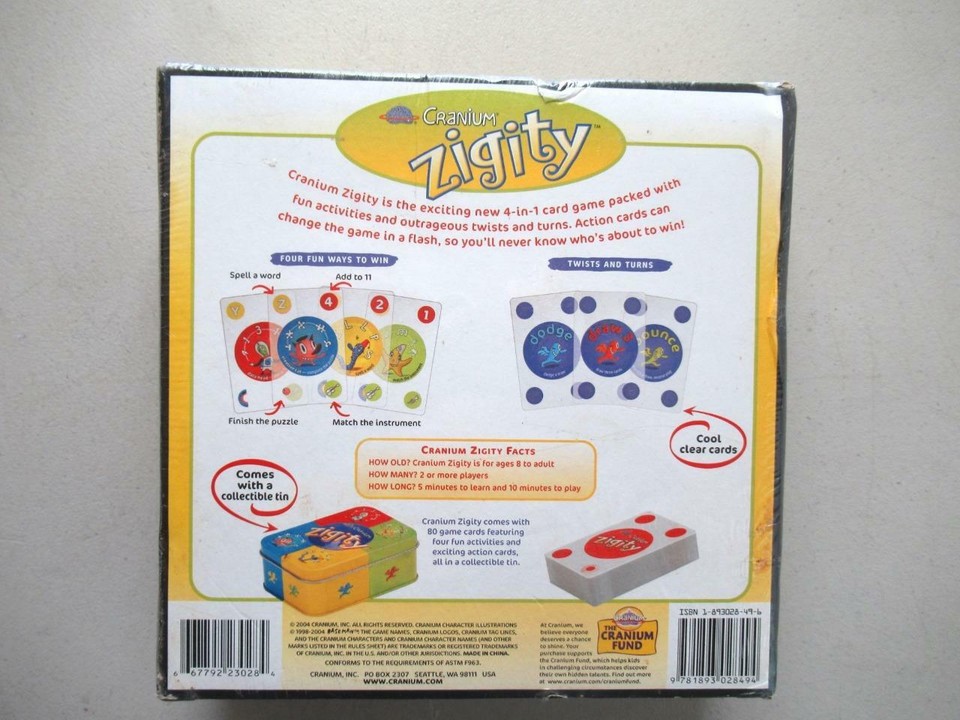 Cranium ZIGITY Card Game Clear Cards Collectible Tin NIB Best Toy