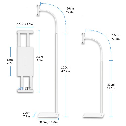Tablet Tripod Floor Stand Mobile Phone Gooseneck Holder For 4-12.9" iPhone iPad - Picture 16 of 17