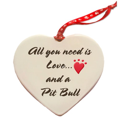 Pit Bull Porcelain Pet Gift Heart Ornament - Picture 2 of 2