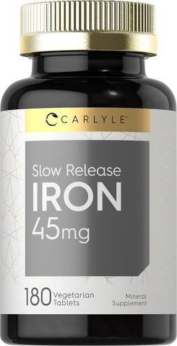 Slow Release Iron 45 Mg | 180 Tablets | Vegetarian, Non-Gmo, and Gluten Free For