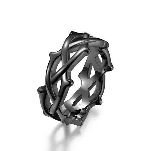 Herren Damen Dornenkrone Ring Edelstahl Baum Rebe Zweig Glücksgeschenk Silber - Bild 4 von 15