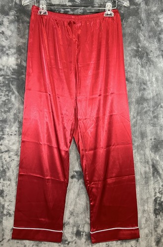 Red Satin Pajamas PJs Womens Medium 2 PC Set Christmas Loungewear Sleep - Picture 8 of 11