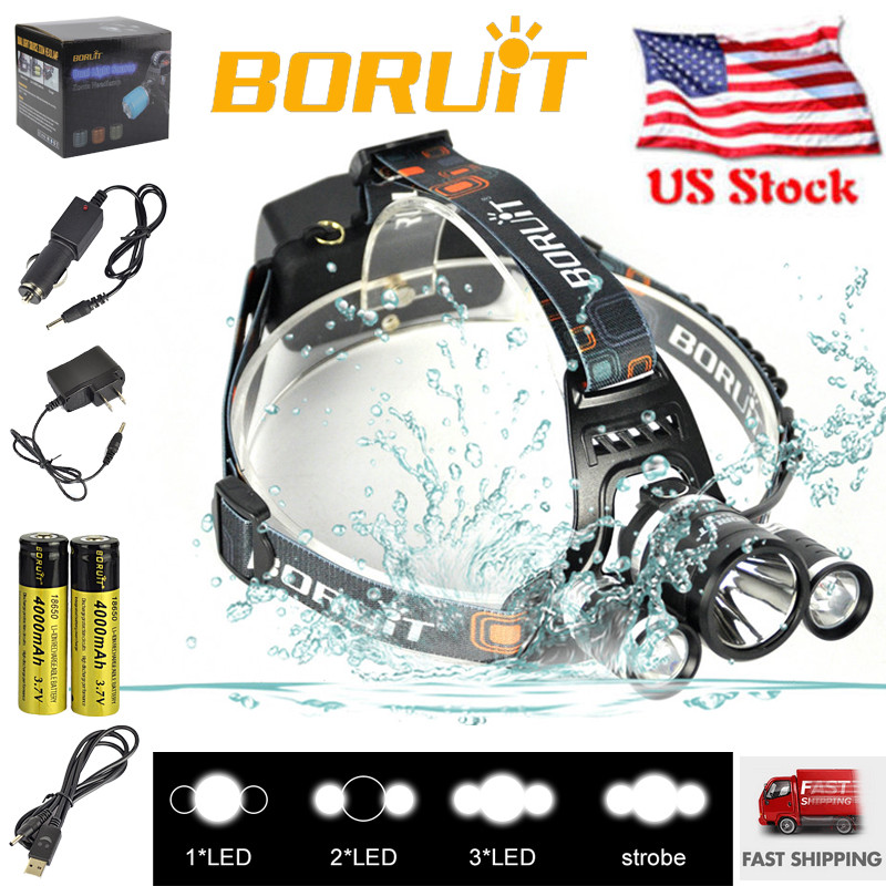 Boruit 90000LM 3x XM-L L2 LED Faro Faro +18650+ Cargador Camping Caza Boruit 90000LM 3x XM-L L2 LED Faro Faro +18650+ Cargador Camping Caza
