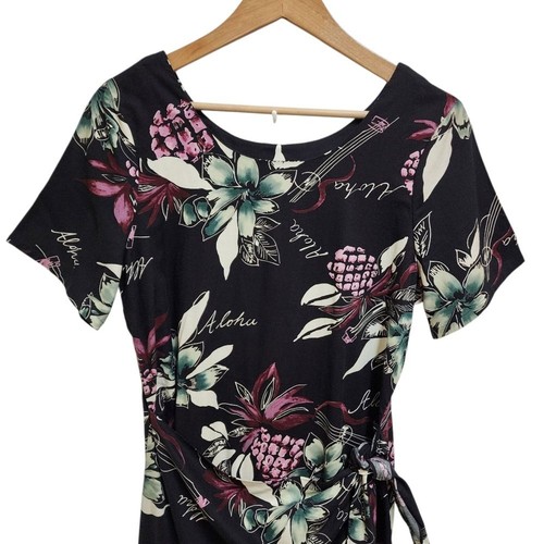 Vintage Hilo Hattie Hawaii Faux Wickelkleid Gr. M schwarz lila kurz SLV USA tropisch - Bild 3 von 11