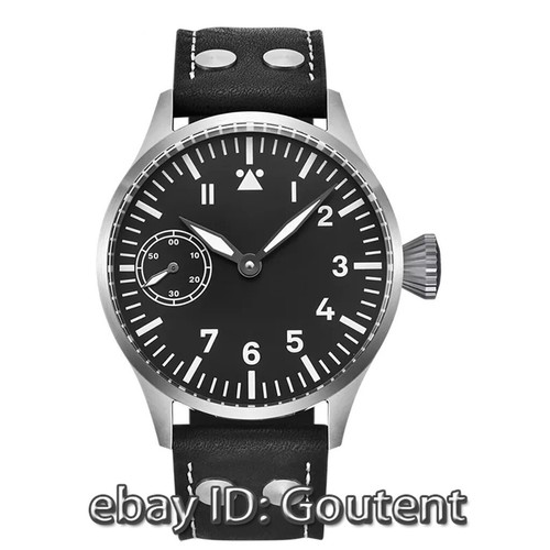 Esfera negra estéril de 44 mm 6497 17 Joyas movimiento de cuerda manual Reloj de cuero para hombre - Imagen 9 de 14
