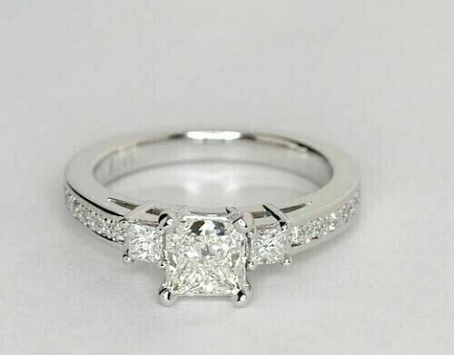 2Ct Princess Lab-Created Diamond Women Engagement Ring 14K White Gold Plated - Picture 6 of 8