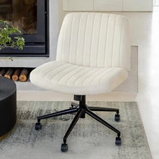 Criss Cross Fabric Chair with Wheels Home Office Chair Wide Armless Desk Chair