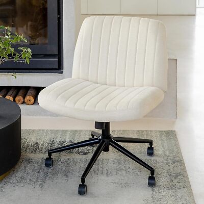 Criss Cross Chair with Wheels Fabric Home Office Chair Wide Armless Desk Chair