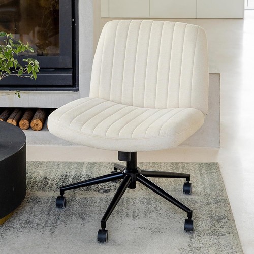 Fabric Criss Cross Chair with Wheels Home Office Chair Wide Armless Desk Chair - Picture 2 of 9