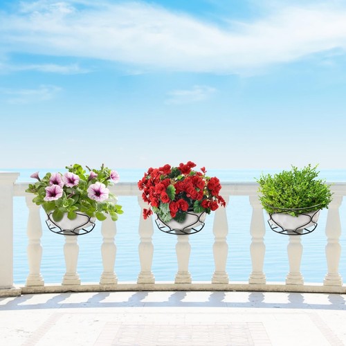 3 Pack 10" Hanging Railing Planters Basket, Round Iron Rack Fence Shelf, Meta... - Picture 7 of 7