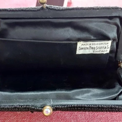 Black Beaded hand clutch/purse with Rhinestone detail by Carson Pirie Scott&co. - Picture 8 of 8