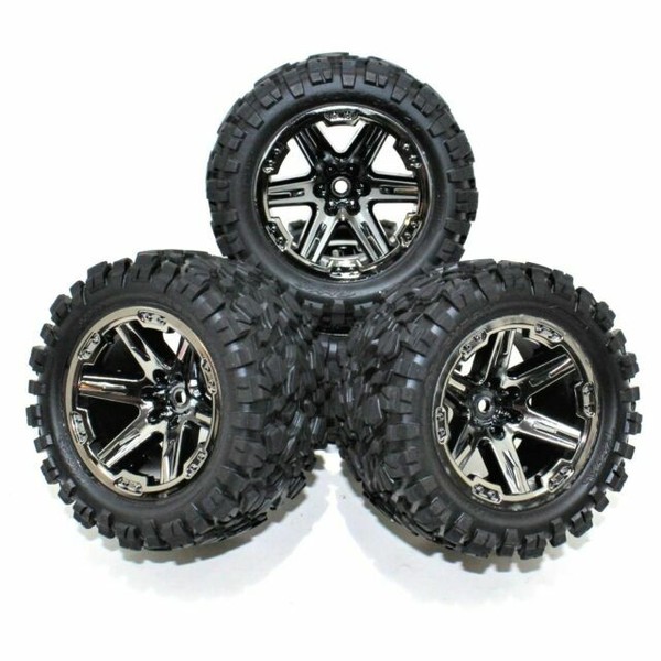 Traxxas Rustler 4x4 VXL Black Chrome Wheels & Tires Talon Extreme Glued 6773X for sale online eBay