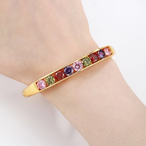 18k Gold Filled Over Sterling Silver Womens Topaz Multi Gemstone Bangle Bracelet - Picture 6 of 10