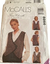 McCalls 8866 Misses VEST Faux Chenille Loose Fit Holmberg pattern Cut At Size L