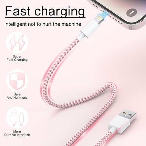 Apple MFi Certified 6Pack 3/3/6/6/6/10 FT iPhone Charger Long Lightning Pastel C - Picture 5 of 5