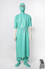 100 Latex Rubber Light Blue Hood Gloves Sock Long Nurse Uniform Cosplay Set