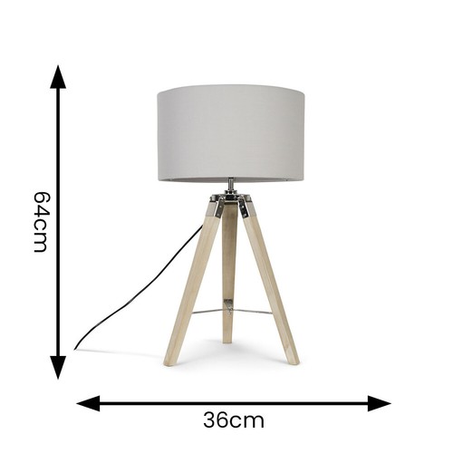 Light Wood Tripod Table Lamp Base Fabric Lampshade Living Room Bedside Lighting - Picture 38 of 39