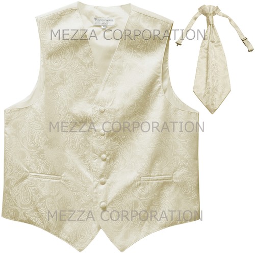 New Men's Vesuvio Napoli Paisley Tuxedo Vest Ascot Cravat prom party Ivory - Picture 1 of 3