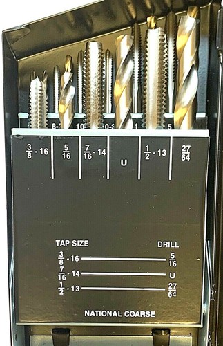 18 PC TAP & DRILL SET TAPS  6-32 to 1/2-13 COARSE THREAD UNC  IN CASE - Picture 1 of 9