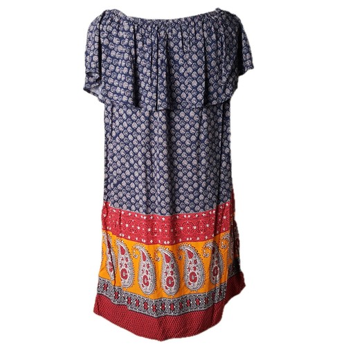 BeachLunchLounge Paisley Dress Off Shoulder Ruffle Blue S 0143 - Picture 4 of 5