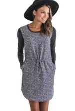 LOU & GREY Herringbone Drawstring Long Sleeve Tie Waist Dress (Size M)