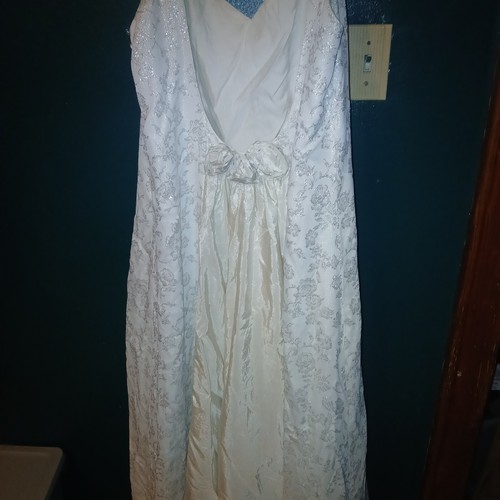 Schönes weißes Vintage Spaghettiträgerkleid silber Blumendetail niedriger Rücken Gr. 14 - Bild 9 von 14