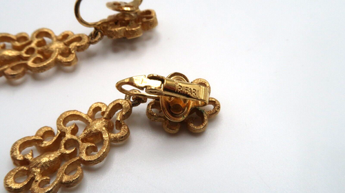Pendientes colgantes vintage corona trifari oro estrás 4,5 cm - Imagen 4 de 5