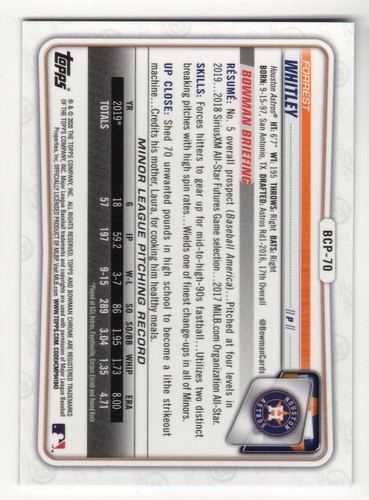 2020 Bowman Sapphire #BCP-70 Forrest Whitley Houston Astros - Foto 2 di 2