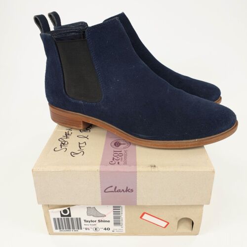Clarks Boots Navy Blue Suede Leather Ankle Flats UK Size 6.5 E Wide | eBay