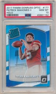 PATRICK-MAHOMES-2017-DONRUSS-OPTIC-177-ROOKIE-HOLO-SILVER-PRIZMS-PSA-10-GEM-MINT