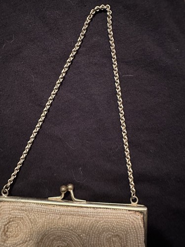 Vintage Antik Perlen Abendtasche Tasche Kleingeld Elfenbein Saatperlen Goldrahmen - Bild 2 von 5