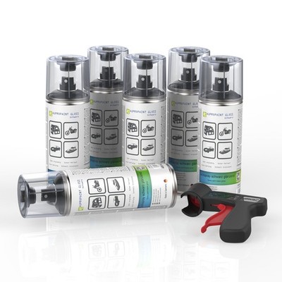 AUPROPAINT GLOSS Lackspray Schwarz Glänzend 6x 400ml Autolack + Pistolengriff