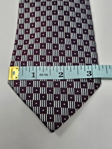 Ermenegildo Zegna Mens Tie 100% Silk Embroidered Maroon Geometric Italy Tie - Picture 6 of 7