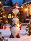 Christmas Gnome Statue with Solar Lights Garden Sculptures Funny Triple Gnome...
