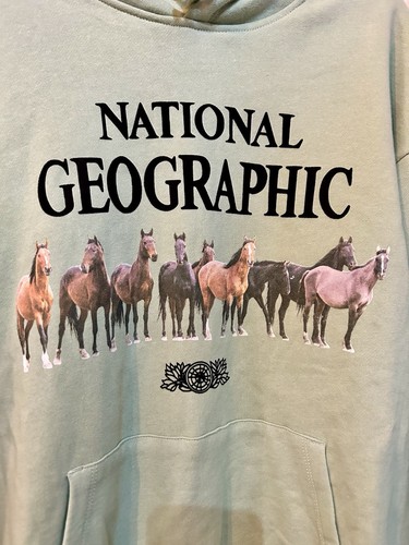 National Geographic Hoodie Erwachsene groß grün Parks Projekt Pferd bedruckt neu mit Etikett - Bild 3 von 13