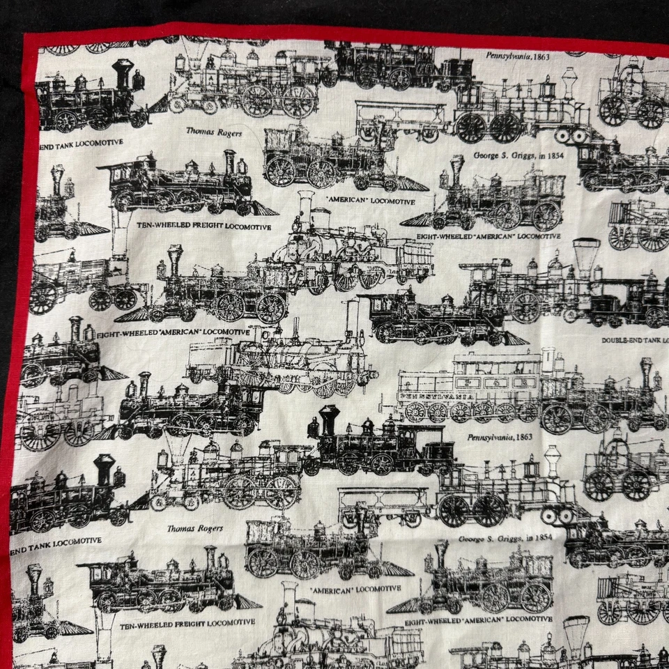 FREE SHIP Vintage 19thc Victorian TRAINS Locomotives 50/50 BANDANA RN 20767 - Image 3 of 4